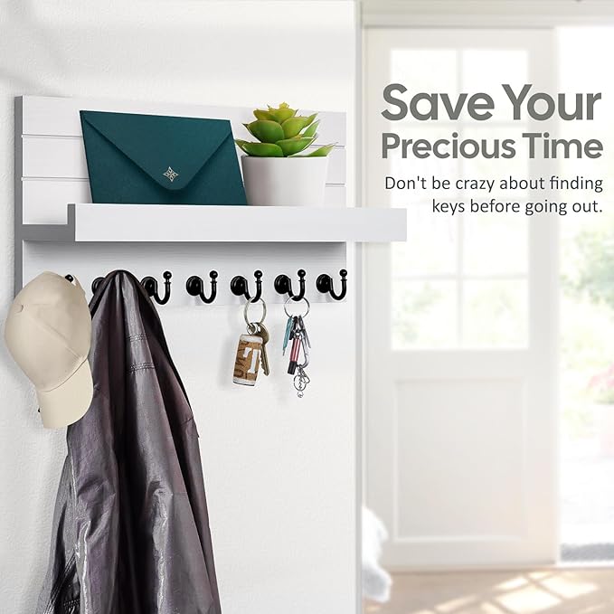 Key Holder for Wall: Upgraded 7 Sturdy Key Hooks Easy Installation Mail Organizer Wall Mount Hanging Key Rack for Kitchen and Entryway Decor