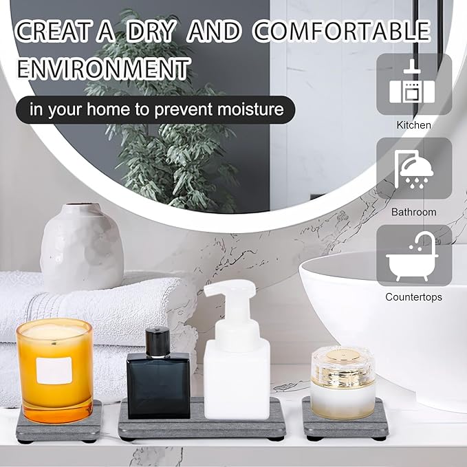 4PCS Stone Drying Tray for Bathroom Sink and Kitchen Counter, Fast Drying Diatomite Stone Sink Tray Soap Trays, Diatomaceous Coaster, Water Absorbing Stones Trays for Sinks