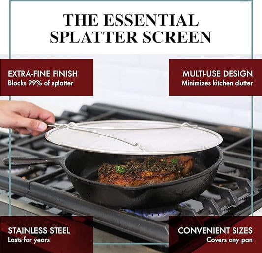 BergKoch Splatter Screen for Frying Pan - 9.5/11.5/13 Inch Stainless Steel Grease Splatter Guard (Set of 3) - Cover Oil Splash when Sizzling Bacon, Cooking Fried Chicken or Popcorn