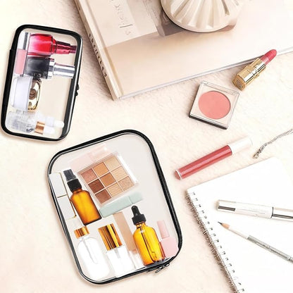 Topfinder Clear Hard Shell Zipper Case,Clear Toy Storage Pouch,Waterproof Transparent Organizer Cosmetic Case for Travel, Office, Home (Black, 3*S)
