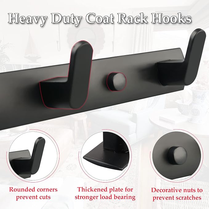 ULIBERMAGNET Magnetic Coat Hooks,Heavy Duty Magnetic Key Rack,Strong Rubber Magnetic Hanger for Refrigerator,Metal Cabinet,Door,Hanging Coat, Towel, Bag, Scarf, Helmet(Matte Black/3 Hooks)