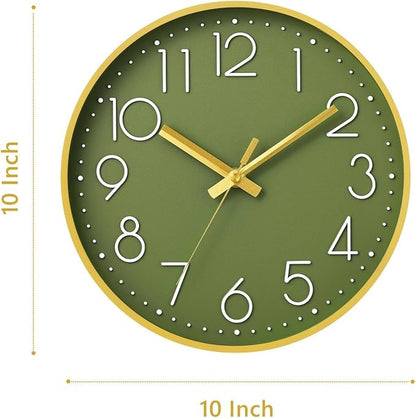 DAXSMY Wall Clock - 10 Inch Silent Non-Ticking Modern 3D Wall Clocks Battery Operated - Decorative Clock for Kitchen, Home Office, Bathroom, Bedroom(Green)