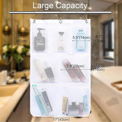 GYEUKHAM Mesh Shower Caddy Hanging Organizer with 7 Pockets and Hooks, Portable Quick Dry Bathroom Storage for College Dorm, Cruise, RV, Gym, Travel Toiletry Bag, White, 1 Pack