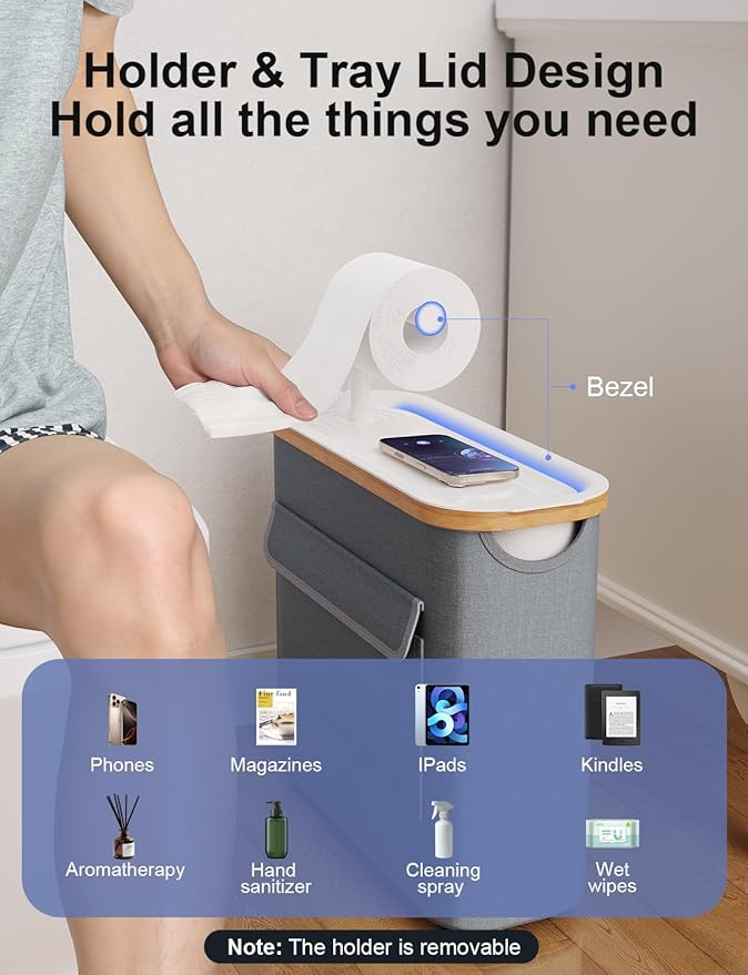 Toilet Paper Storage Basket Holder Holds 9-12 +1 Rolls Elegant Multi-Functional Bathroom Toilet Paper Holder Stand Storage Organizer Waterproof with Tray Hold Phone Wet Wipes Gray