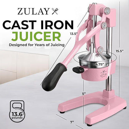 Zulay Kitchen Cast Iron Juicer - Heavy Duty Manual Juicer with Detachable Strainers for Easy Cleaning, Orange Juice Press for Citrus Fruits, Perfect for Bartenders, Juice Lovers & Health Enthusiasts