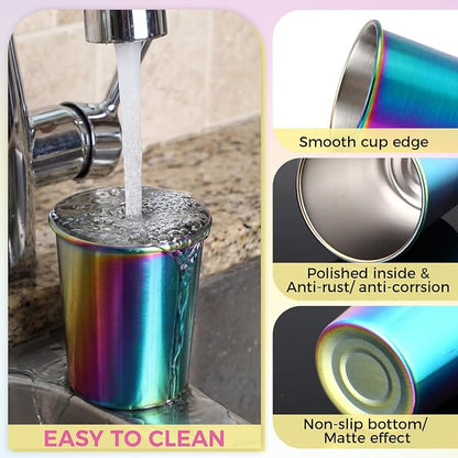 Mimorou 20 Pack 8 oz Stainless Steel Pint Cups Metal Cups Unbreakable Drinking Water Tumblers Stackable Tumbler for Adults Bar Home Restaurant Travel Picnic Camping Outdoor (Rainbow)