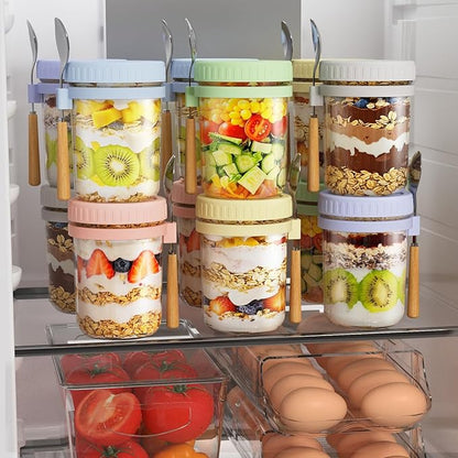HomArtist 16oz Overnight Oats Containers with Lids and Spoons, 4 Pack Wide Mouth Mason Jars with Airtight Lids, Overnight Oats Jars for Salad, Chia Seed, Cereal, Yogurt