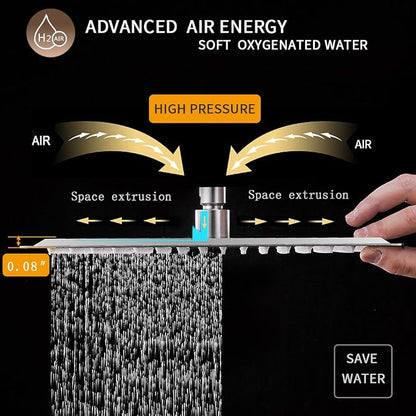 BESy 12 Inch Rain Shower Head, 12" Square Rainfall & High Pressure Stainless Steel Bath Shower Head, 1/16" Ultra Thin, Waterfall Full Body Coverage with Silicone Nozzle, Polished Chrome