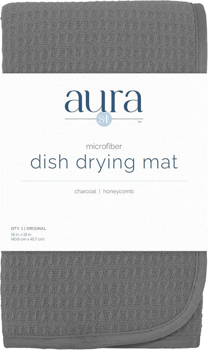 S&T INC. Dish Drying Mat, 16” x 18”, Absorbent Microfiber Kitchen Counter Mat, Dish Drying Pad for Dishes, Utensils, Pots and Pans, Large, Charcoal