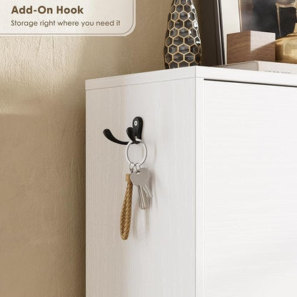Nicetree Shoe Cabinet with 2 Flip Drawers, Narrow Shoe Organizer Cabinet, Freestanding Shoe Rack Cabinet, Modern Shoe Storage Cabinet for Entryway, Hallway, Foyer, White
