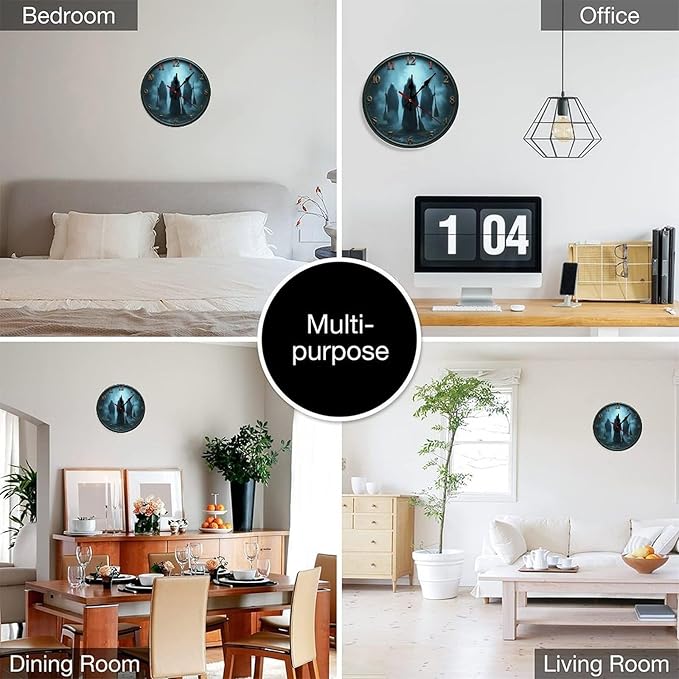 Wall Clock, Spooky Theme Non Ticking Wall Clocks Battery Operated, Teal Wooden Wall Clocks for Living Room, Bedroom, Study Room Decorative 10 Inch