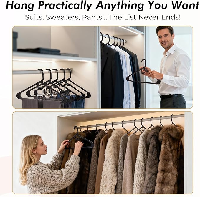HOUSE DAY Quality Plastic Clothes Hangers 12 Pack – Super Heavy Duty 20lb Capacity Thick Strong Closet Hangers Black for Adult Clothing – Durable for Coats, Jackets, Jeans, Pants