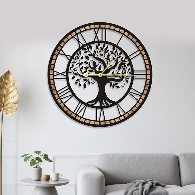GEXHSRGD Wall Clocks for Living Room Decor - Tree of Life Big Wall Clock, Quiet and No Ticking Suitable for Wall Decor, Living Room Decoration, Kitchen Decoration (16 in)