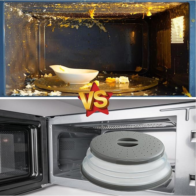Microwave Splatter Cover Vented for Food, Splatter Guard & Colander Kitchen Gadget for Fruit Vegetables Microwave Plate Cover with Hook Hole,Dishwasher-Safe,BPA-Free Silicone & Plastic (2 Pack)