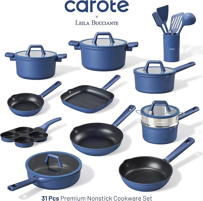 CAROTE 31PCS Pots and Pans Set, Nonstick Cookware Set Kitchen Non Stick Induction Titanium Cookware Non-toxic Granite Cooking set, PFOA Free