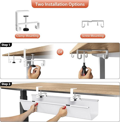 Univivi No Drill Under Desk Cable Management Tray, 28" Cord Organizer for Table, Clamp/Screw Mount Desk Cable Management, Premium Fabric Cable Management Tray for Office, Home