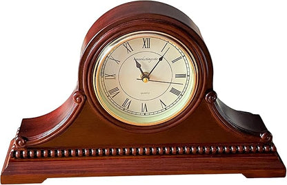 Mantel Clocks, Battery Operated, Silent Wood Table Clock with Westminster Chimes On The Hour, Solid Wooden Shelf Decorative Chiming Mantle Clock, 9" x 16" x 3" (Maroon Roman Numerals)