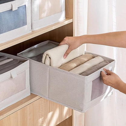 Linen Closet Organizers And Storage, 12 Pack Closet Storage Bins Linen Closet Baskets for Closet Organization Foldable Closet Organizer Bins with Clear Window For Organizing Clothing, Jeans, Shelves