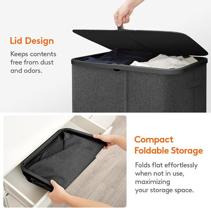 Lifewit 145L Large Laundry Basket with Lid, Laundry Hamper with Plastic Handles and Removable Bag, Foldable Tall Dirty Clothes Hampers for Laundry for Laundry Room, Bedroom, Bathroom, Dorm, Dark Gray