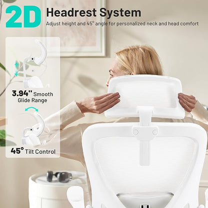 Office Chair - Ergonomic Desk Chair Breathable Mesh Chair with 2D Headrest & Adjustable Lumbar Support - Executive High Back Rolling Swivel Computer Gaming Chair with Wheels Flip-up Armrests
