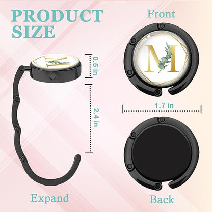 Gold Initial Foldable Purse Hook Gifts, Eucalyptus Letter Handbag Hanger, Women's Bag Hanger Holder, Round Purse Table Hook, Funny Desk Decor Gifts for Women Coworker Friend (Eucalyptus M)