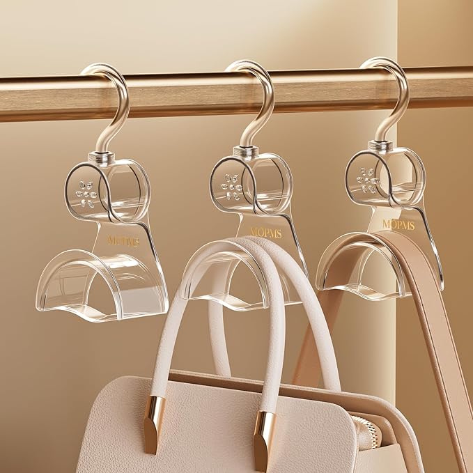 Crystal Clear Purse Hanger Closet 3-Piece Set, Luxury Bag Hanger for Closet with 360-Degree Rotation, Heavy-Duty ABS Purse Hooks Holder Handbag Organizer for Saving Space