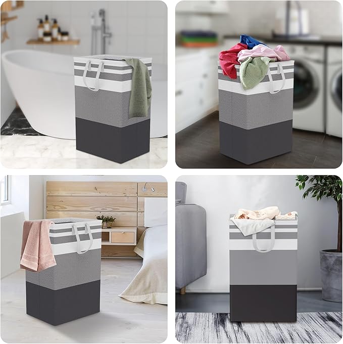 75L Large Laundry Hamper with Handles, Dirty Clothes Hamper for Bedroom Waterproof, Freestanding Tall Laundry Basket Waterproof, Hamper for Bedroom, Bathroom, Dorm, Toys Storage(Stripes, 1 × 75L)