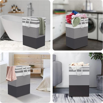 75L Large Laundry Hamper with Handles, Dirty Clothes Hamper for Bedroom Waterproof, Freestanding Tall Laundry Basket Waterproof, Hamper for Bedroom, Bathroom, Dorm, Toys Storage(Stripes, 1 × 75L)