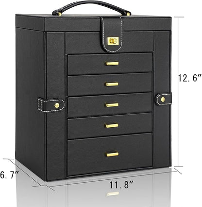 AKOZLIN Huge Jewelry Box Organizer Functional Lockable, Large Leather Jewelry Storage Case for Women Girls Ring Necklace Earring Bracelet Holder Organizer with Mirror