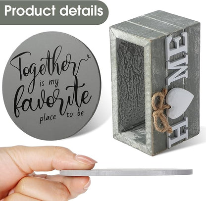 Queekay Coasters Set of 6 House Warming Gifts New Home Wooden Farmhouse Drink Coasters with Holder 4'' Funny Decoration for Kitchen Family Coffee Bar Tabletop Protection(Gray)