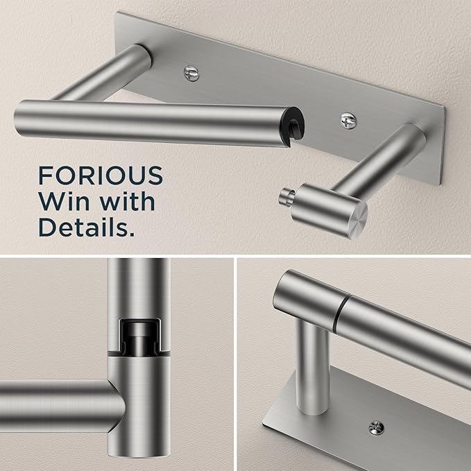 FORIOUS Adhesive Toilet Paper Holder Brushed Nickel, Self Adhesive or Wall Mounted Options, Stainless Steel Rustproof Stick on no Drilling Pivoting Toilet Tissue Roll Holder,2 Pack Stainless Steel