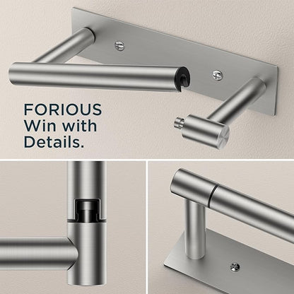 FORIOUS Adhesive Toilet Paper Holder Brushed Nickel, Self Adhesive or Wall Mounted Options, Stainless Steel Rustproof Stick on no Drilling Pivoting Toilet Tissue Roll Holder,2 Pack Stainless Steel