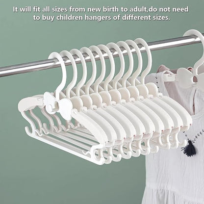 Baby Hangers 50 Pack, 11-14.5" Adjustable Kid Hangers for Newborn Closet, Plastic Non-Slip Small Infant Hanger for Toddler Pant, Child Coat Hanger for Boy Nursery Clothing, Girl Dresses, White