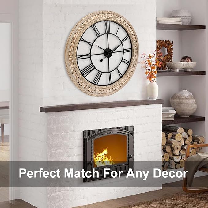 RiteSune Wall Clock 30 Inch Decor, Farmhouse Wall Clocks Battery Operated Silent, Bamboo Large Clocks for Wall, Oversized Wall Clock for Living Room Bedroom, Office