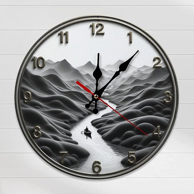 Wall Clock， Serene Landscape Non Ticking Wall Clocks Battery Operated， Grey Wooden Wall Clocks for Kitchen， Living Room， Bedroom， Office， Bathroom Decorative 25 * 25cm