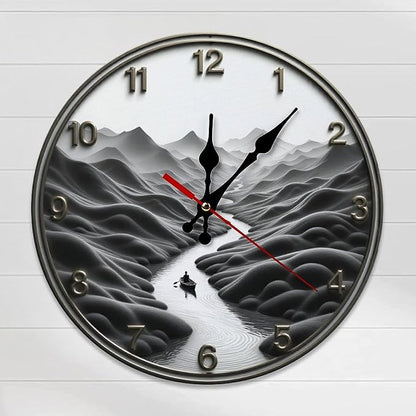 Wall Clock， Serene Landscape Non Ticking Wall Clocks Battery Operated， Grey Wooden Wall Clocks for Kitchen， Living Room， Bedroom， Office， Bathroom Decorative 25 * 25cm