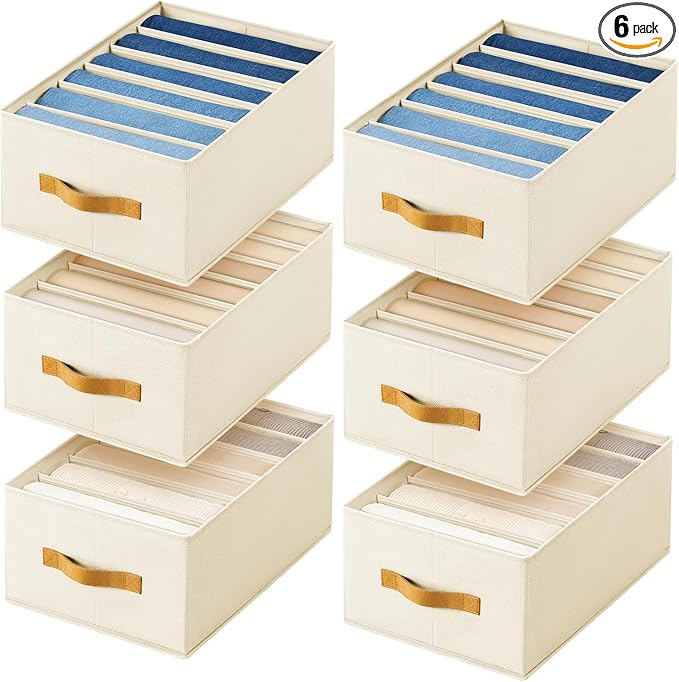 DIMJ Wardrobe Clothes Organizer - Foldable Closet Drawer Organizer Dividers for Jeans, Pants, Sweater, T Shirt, Storage Bins with Handles for Shelf