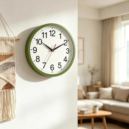 Rohioue Wall Clock Modern 8 Inch Battery Operated Silent Non Ticking Small Analog Clock Decorative for Bedroom Kitchen Bathroom Office Home (Olive Green)