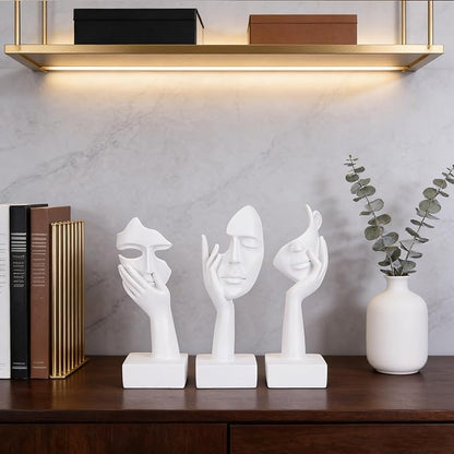 oliruim 3 Pcs Thinker Large Statue Set - White Art Abstract Home Accent Figurines for Living Room, Bedroom, Shelves, Office Desktop, Coffee Table Decor, Gift for Women (3 Pcs White, 9")