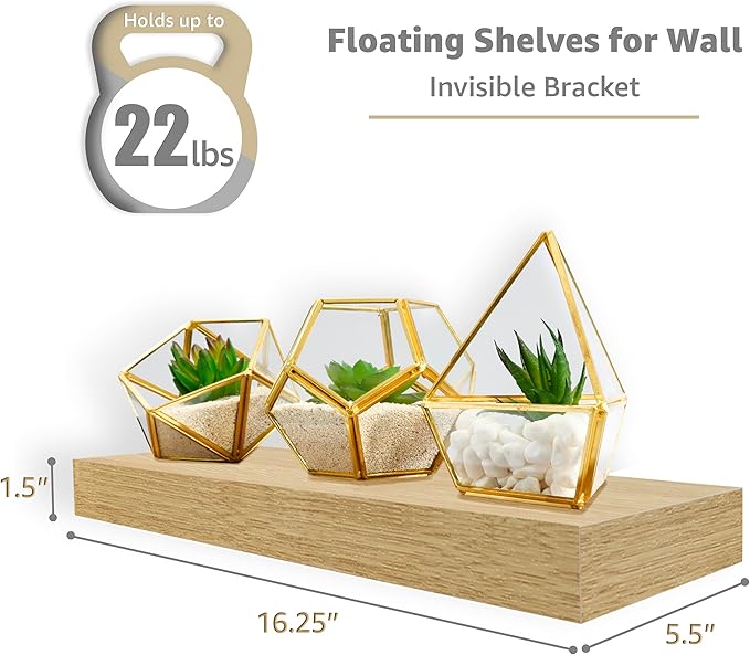 Sorbus Floating Shelves - Wall Mounted for Kitchen, Bedroom, Bathroom Storage Over Toilet, Hanging Book Shelf for Wall Home Decor Living Room (Maple Wood, 3 Pack)