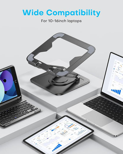 LOXP Adjustable Laptop Stand, Computer Stand with 360 Rotating Base, Ergonomic Laptop Riser Mount for Desk Foldable Protable Computer Desk Fits with MacBook Pro Air (10-16") - Black