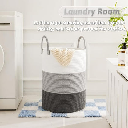 Artfeel Laundry Basket,Woven Cotton Rope Laundry Hamper,100L for Decorative Storage of Dirty Clothes,Toys and Blankets in Bathroom,Bedroom and Living Room