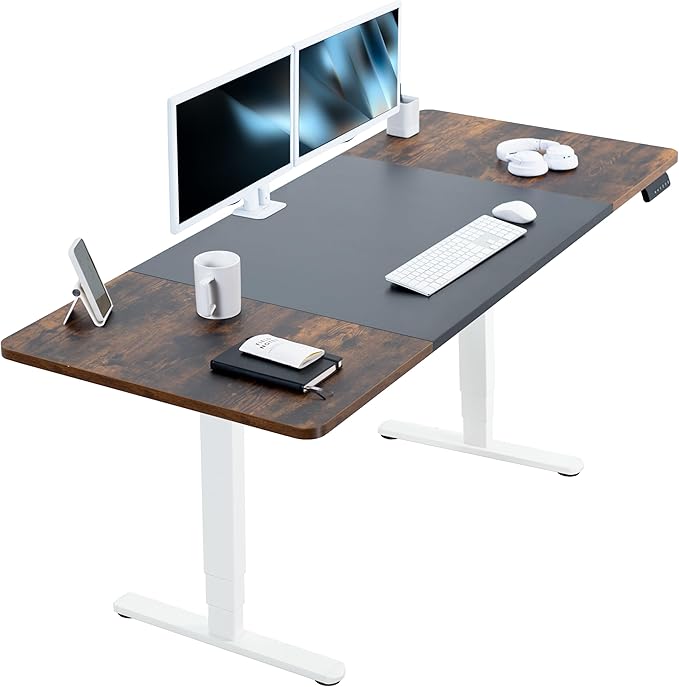 VIVO Electric 71 x 30 in Dual Motor Rustic Sit Stand Desk, Memory Height Adjustment, 2B Series, Black and Vintage Brown Top, White Frame, DESK-KIT-2W7BN