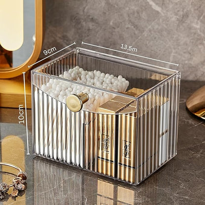 2-Grid Cotton Swab Ball Qtip Holder Dispenser with Lid,Container Dispenser Box for Bathroom Home Storage Organization,Vanity Organizers and Storage