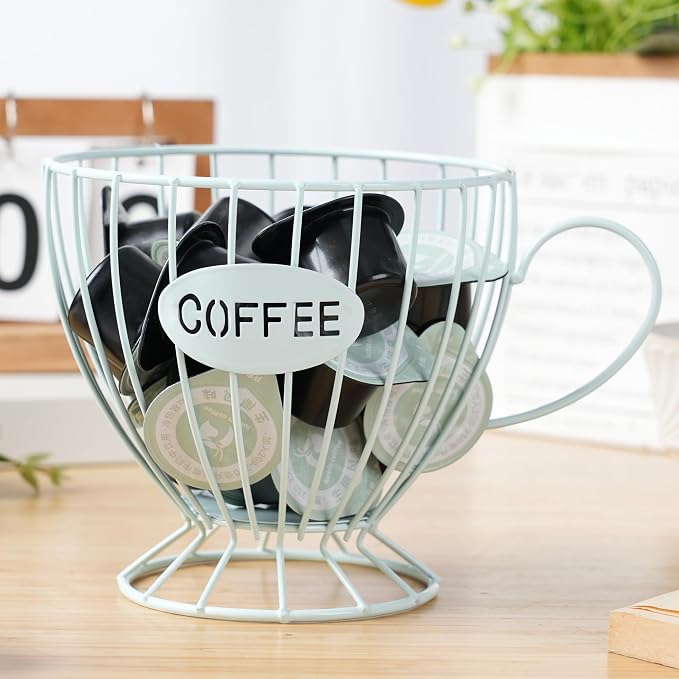 H&W 2PCS Coffee Pod Holder & Capsule Basket, Metal Coffee Bar Organizer for Kitchen Dinning Room Office Home Cafe Hotel (Blue)