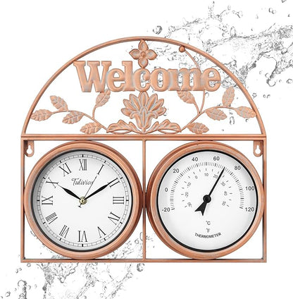 17Inch Large Outdoor Clock,Waterproof Wall Clock with Thermometer,Weatherproof Non-Ticking Quartz Battery Operated Decor Clock for Patio,Garden,Pool,Porch,House Warming Gifts