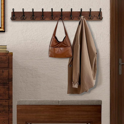 Large Coat Rack Wall Mount 38.6'' Rustic Wood Coat Rack Hook Long Coat Hooks Wall Mount Farmhouse Wall Hooks for Hanging Coat, Bags, Towels