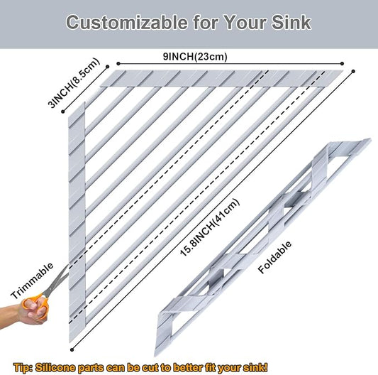 HANZENMA Triangular Sink Rack, Multi-Functional Rack Above the countertop, Foldable Sink Drying mat, Heat-Resistant, Non-Slip, and Rust-Proof Dish Rack (Gray)