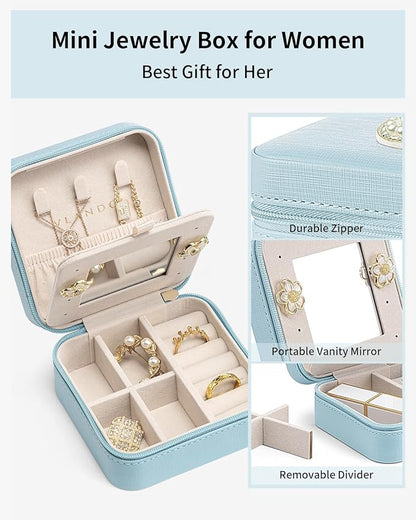 Vlando Jewelry Organizer Box, Small Jewelry Box for Women Girls, Initial P Travel Jewelry Case, Small Jewelry Organizer Box, Jewelry Box Organizer Mini Travel Jewelry Box - Letter Q, Blue