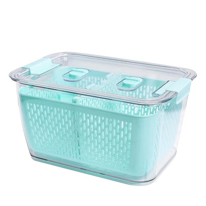 Kitchen Spaces Colander Bin, Produce Saver, Fridge Organizer With Lid, Wash, Strain and Store, Great for Refrigerator, Freezer and Pantry, Large, Mint Green, Pack of 1